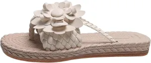 Braided Floral Pattern Sandal Straw Footbed Slide Sandals 3D Stereoscopic Floral Design Shoes Woven Slip On Flats Cute Flower Stylish Slides Detail Toe Post Sandal