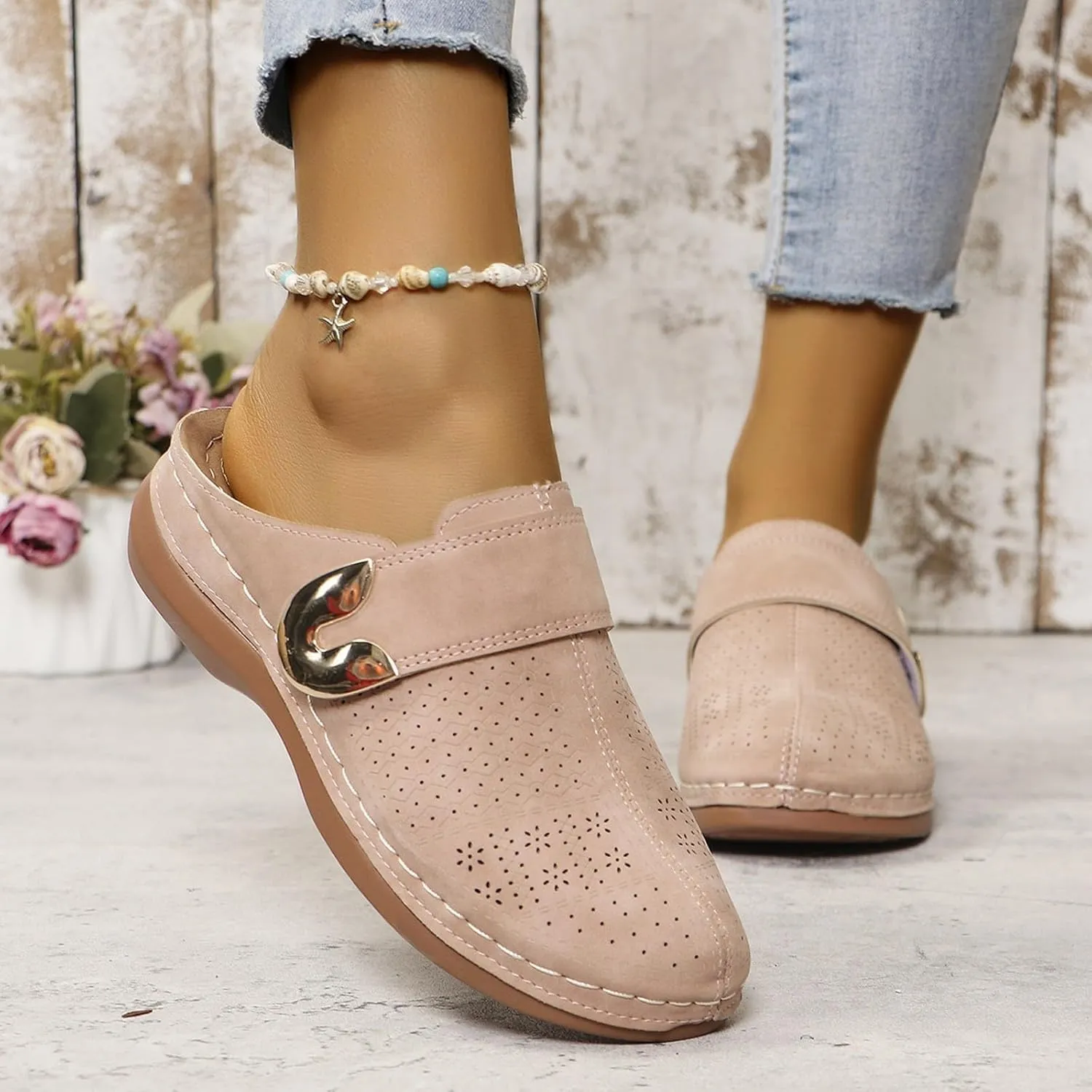 Clogs for Womens Mules Shoes: Comfortable Closed Toe Clog Arch Support Walking Wedge Shoes Backless Low Wedge Sandals Dressy Summer Slip-On Flats Business Work Sandals