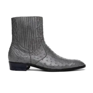 Handmade Custom Gray Leather Ankle Boots For Men