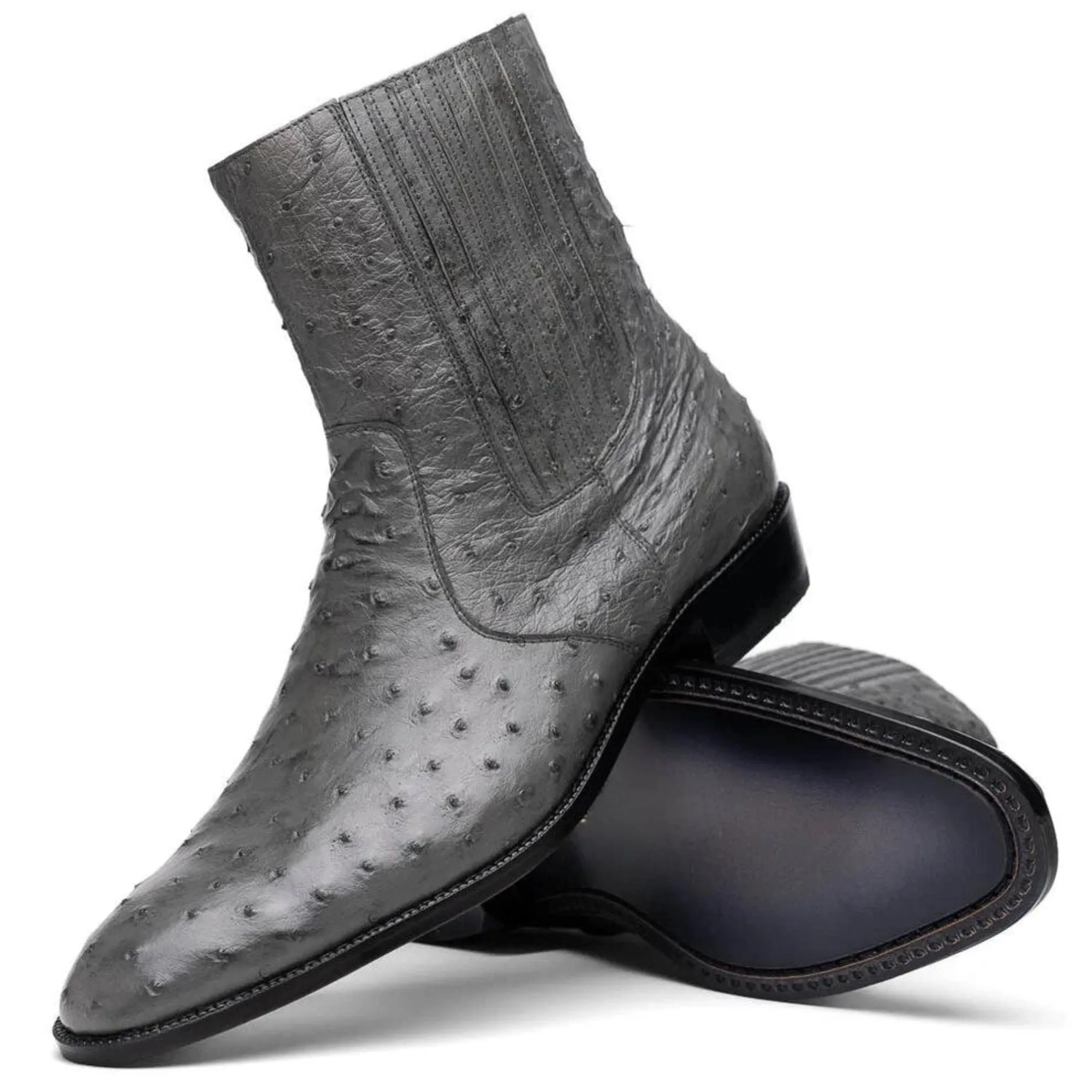 Handmade Custom Gray Leather Ankle Boots For Men