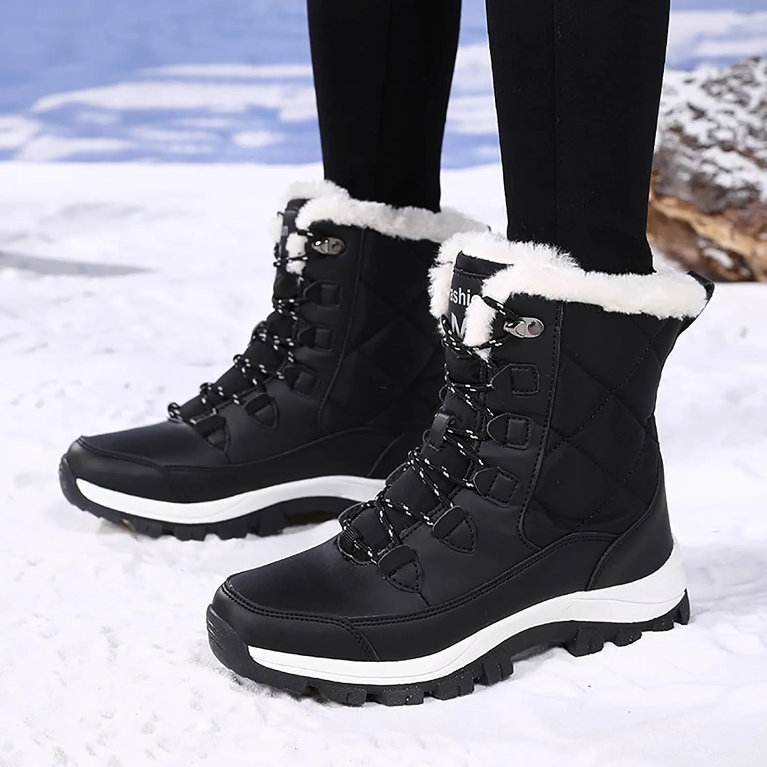 Snow Boots for Women Mid Calf Boots Large Size Snow Boots Outdoor Travel Thickened High Cotton Shoes Mid Calf Boots