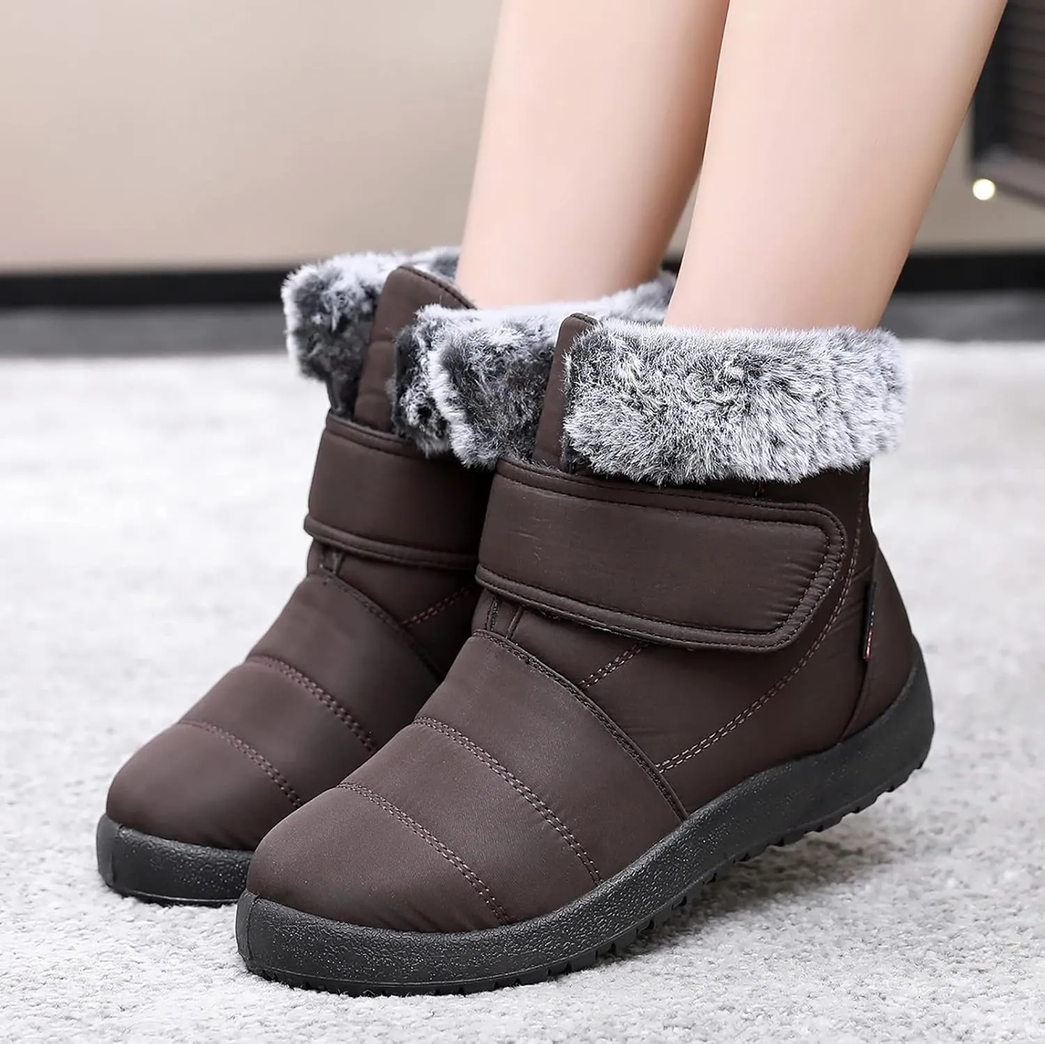 Womens Mens Winter Boots Waterproof Insulated Fur Boots Fleece Ankle Shoes Platform Trekking Snow Boots Womens Winter Shoes