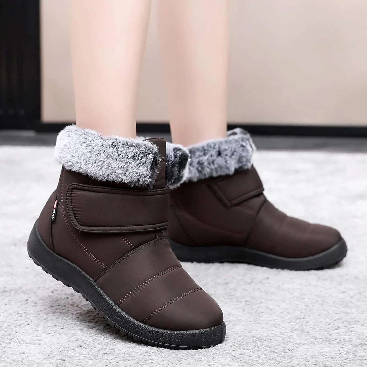 Womens Mens Winter Boots Waterproof Insulated Fur Boots Fleece Ankle Shoes Platform Trekking Snow Boots Womens Winter Shoes
