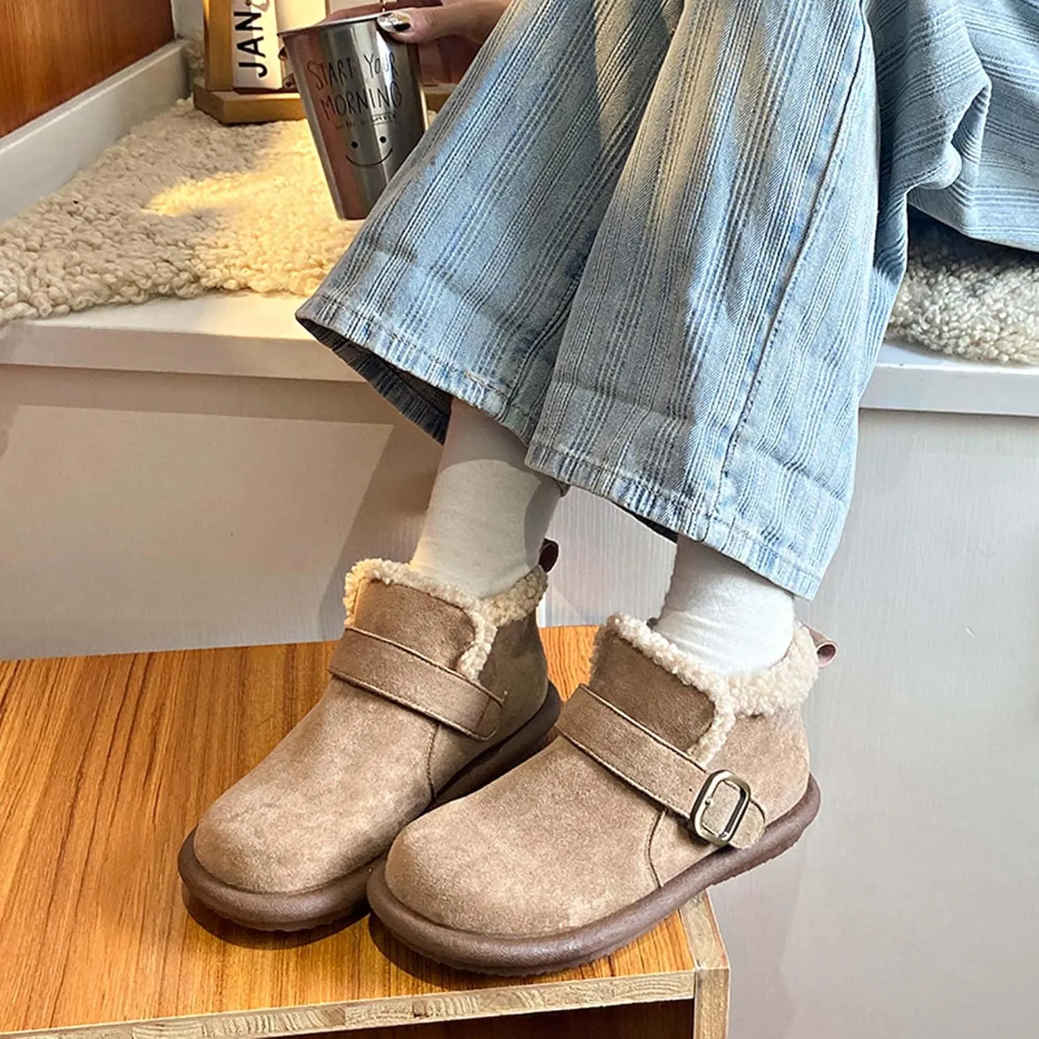 women's snow boots lamb plush short boots thick soles plush insulation Buchan cotton shoes winter short sleeves flat heels