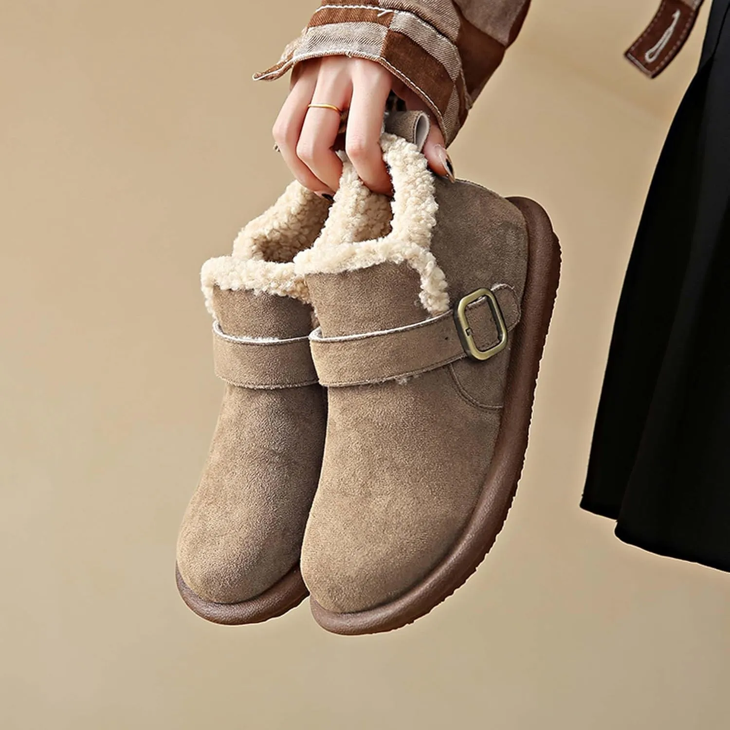 women's snow boots lamb plush short boots thick soles plush insulation Buchan cotton shoes winter short sleeves flat heels