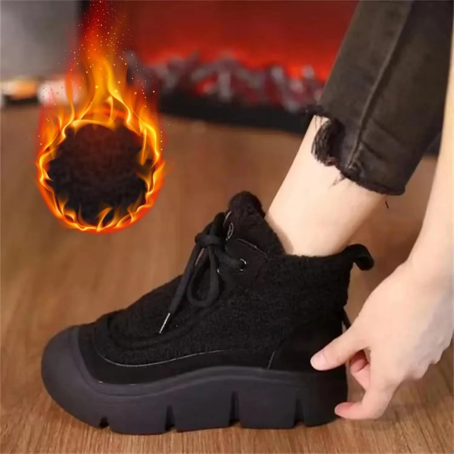 Women's Winter Warm Plush Lined Waterproof Snow Boots Retro Embroidery Slip On Ankle Boots Non-Slip Casual Booties